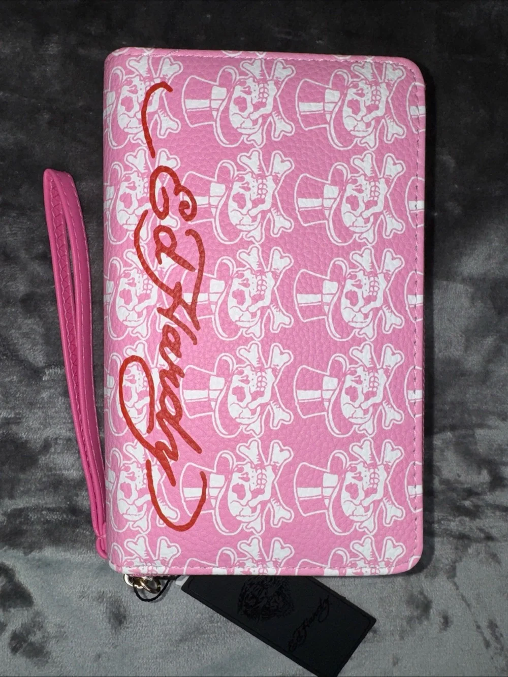 Ed Hardy Pink Dual Compartment Wallet Double Zipper Wristlet Vegan Leather